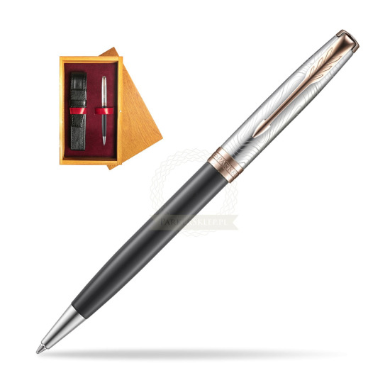 Długopis Sonnet Grey Pink PGT 18 K (Strata) w pudełku drewnianym Honey Single Bordo