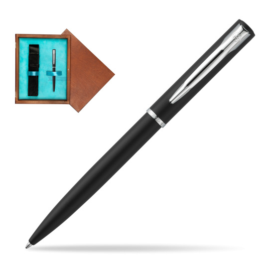 Długopis Waterman Allure czarny mat CT w pudełku drewnianym Mahoń Single Turkus