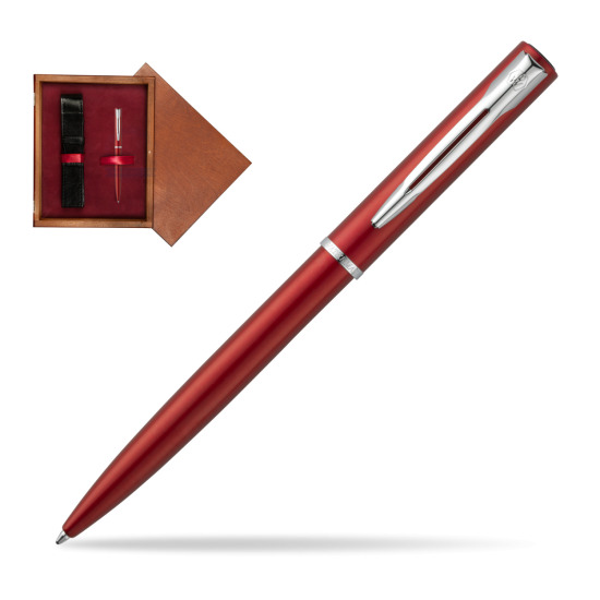 Długopis Waterman Allure czerwony CT w pudełku drewnianym Mahoń Single Bordo