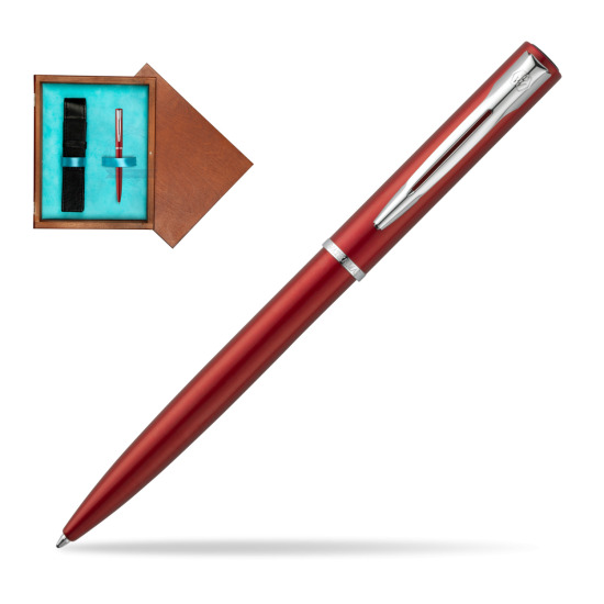 Długopis Waterman Allure czerwony CT w pudełku drewnianym Mahoń Single Turkus
