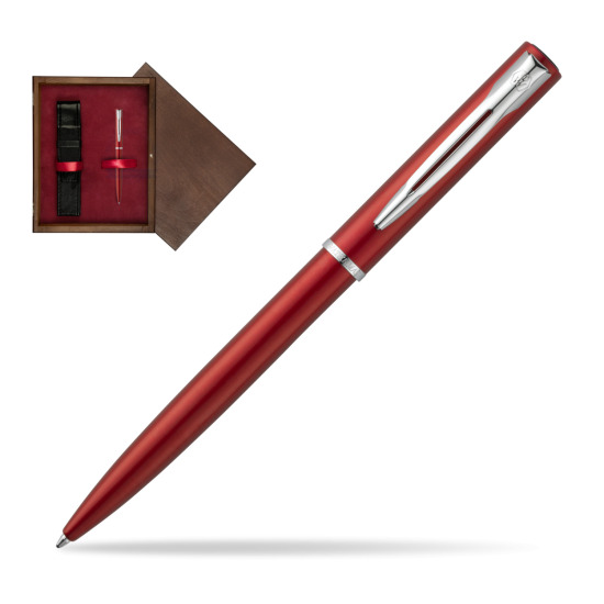 Długopis Waterman Allure czerwony CT w pudełku drewnianym Wenge Single Bordo