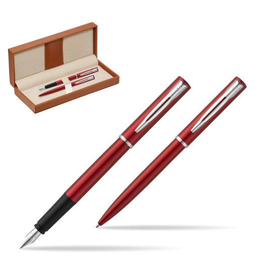 Zestaw prezentowy pióro wieczne + długopis Waterman Allure czerwony CT w pudełku classic brown