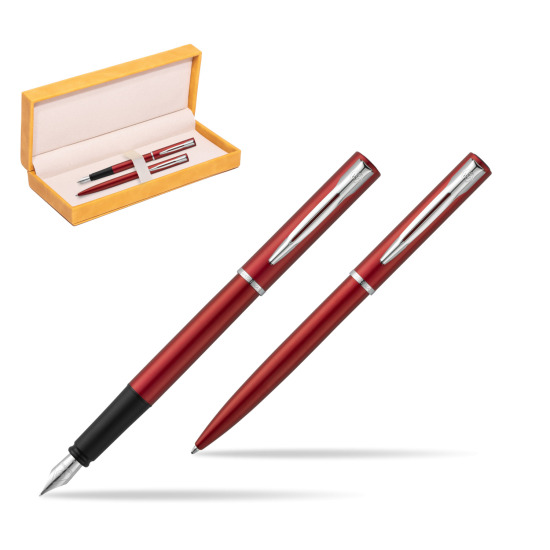 Zestaw prezentowy pióro wieczne + długopis Waterman Allure czerwony CT w żółtym pudełku zamszowym
