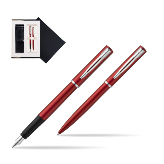 Zestaw prezentowy pióro wieczne + długopis Waterman Allure czerwony CT w czarnym pudełku zamszowym