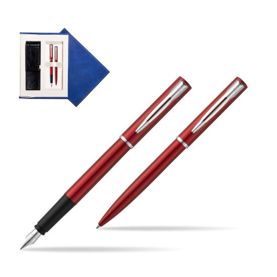 Zestaw prezentowy pióro wieczne + długopis Waterman Allure czerwony CT w granatowym pudełku zamszowym