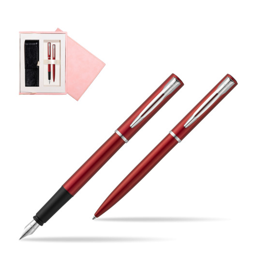 Zestaw prezentowy pióro wieczne + długopis Waterman Allure czerwony CT w różowym pudełku zamszowym