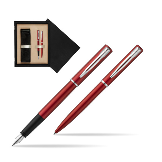 Zestaw prezentowy pióro wieczne + długopis Waterman Allure czerwony CT w pudełku drewnianym Czerń Double Ecru