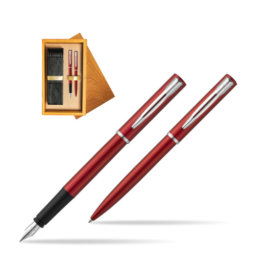 Zestaw prezentowy pióro wieczne + długopis Waterman Allure czerwony CT w pudełku drewnianym Honey Double Ecru