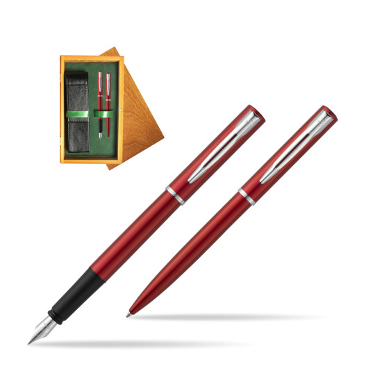 Zestaw prezentowy pióro wieczne + długopis Waterman Allure czerwony CT w pudełku drewnianym Honey Double Zieleń