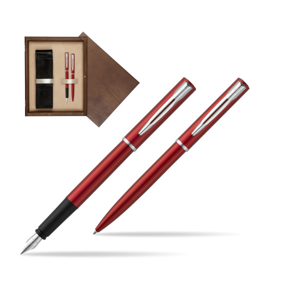 Zestaw prezentowy pióro wieczne + długopis Waterman Allure czerwony CT w pudełku drewnianym Wenge Double Ecru