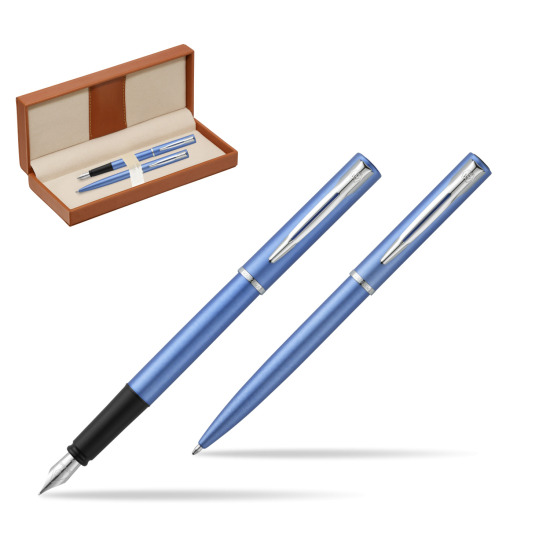 Zestaw prezentowy pióro wieczne + długopis Waterman Allure niebieski CT w pudełku classic brown