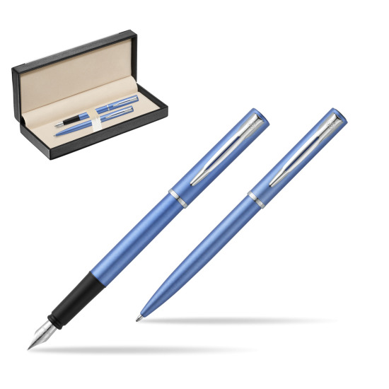 Zestaw prezentowy pióro wieczne + długopis Waterman Allure niebieski CT w pudełku classic black