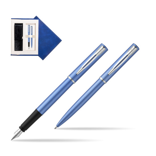 Zestaw prezentowy pióro wieczne + długopis Waterman Allure niebieski CT w granatowym pudełku zamszowym