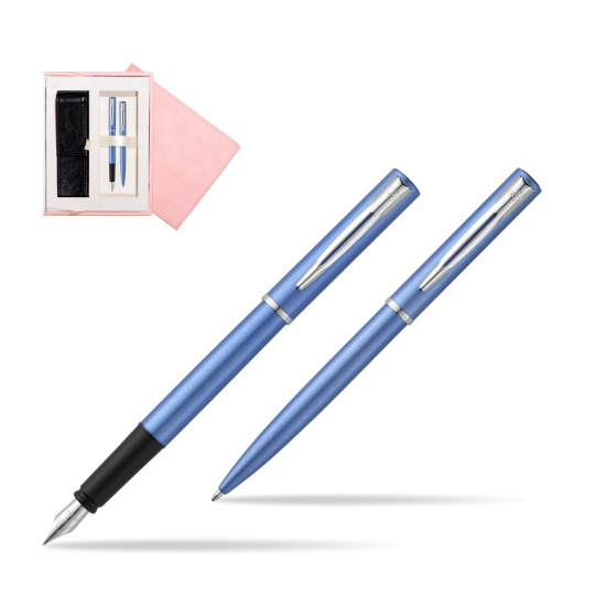 Zestaw prezentowy pióro wieczne + długopis Waterman Allure niebieski CT w różowym pudełku zamszowym