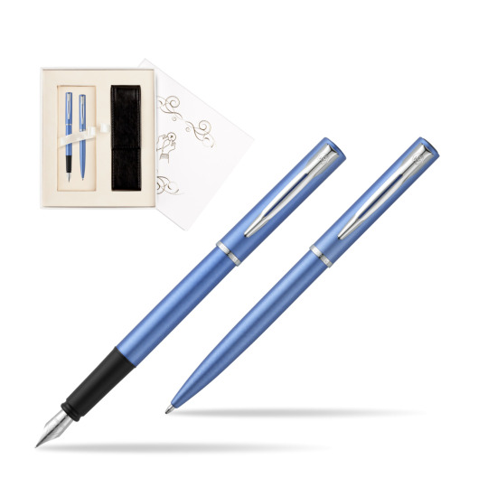 Zestaw prezentowy pióro wieczne + długopis Waterman Allure niebieski CT w pudełku Pamiątka I Komunii