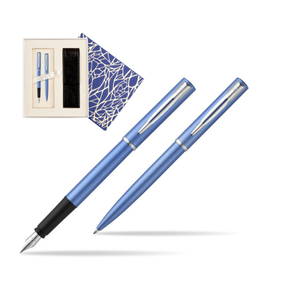 Zestaw prezentowy pióro wieczne + długopis Waterman Allure niebieski CT w pudełku Uniwersalne z etui