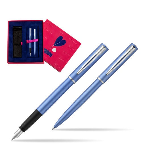 Zestaw prezentowy pióro wieczne + długopis Waterman Allure niebieski CT w pudełku Love