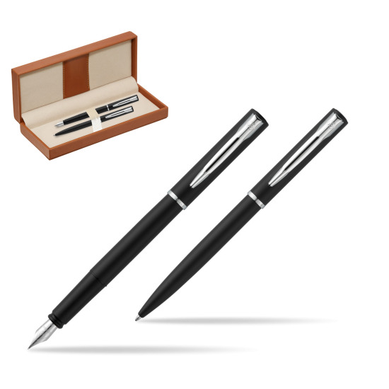 Zestaw prezentowy pióro wieczne + długopis Waterman Allure czarny mat CT w pudełku classic brown