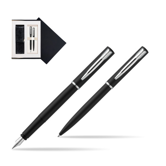 Zestaw prezentowy pióro wieczne + długopis Waterman Allure czarny mat CT w czarnym pudełku zamszowym