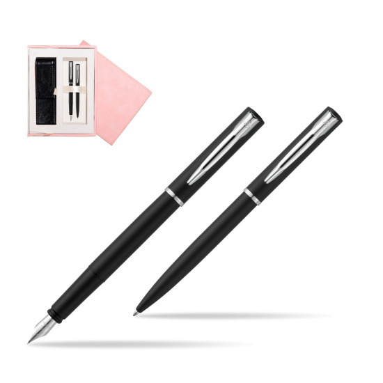 Zestaw prezentowy pióro wieczne + długopis Waterman Allure czarny mat CT w różowym pudełku zamszowym