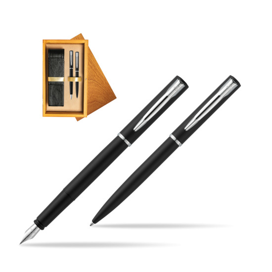 Zestaw prezentowy pióro wieczne + długopis Waterman Allure czarny mat CT w pudełku drewnianym Honey Double Ecru
