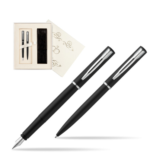 Zestaw prezentowy pióro wieczne + długopis Waterman Allure czarny mat CT w pudełku Ślub