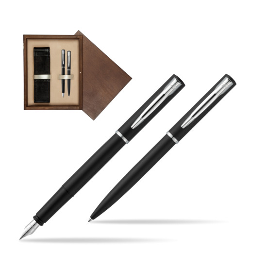 Zestaw prezentowy pióro wieczne + długopis Waterman Allure czarny mat CT w pudełku drewnianym Wenge Double Ecru