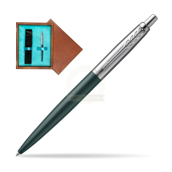 Długopis Parker JOTTER XL GREENWICH MATTE GREEN w pudełku drewnianym Mahoń Single Turkus