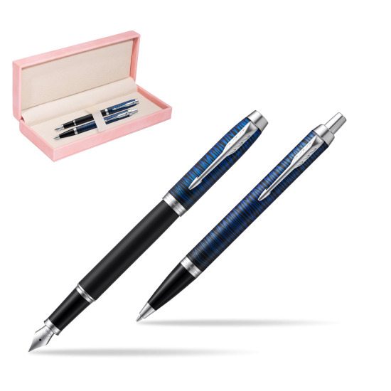 Zestaw prezentowy Parker pióro wieczne + długopis IM Blue Origin Edycja Specjalna w różowym pudełku zamszowym