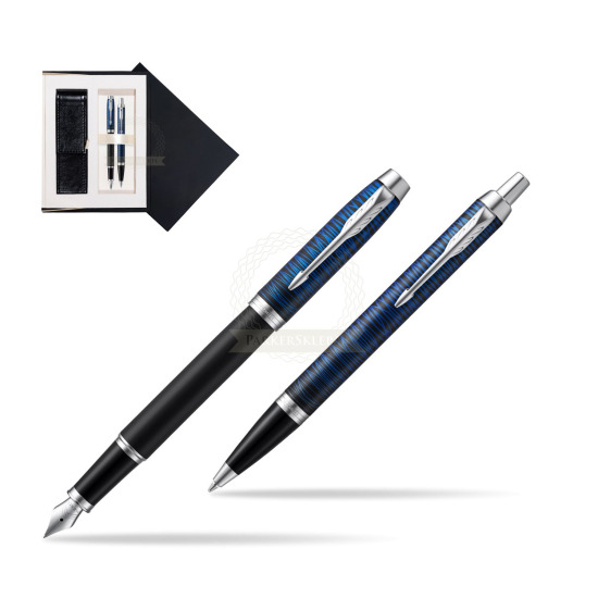 Zestaw prezentowy Parker pióro wieczne + długopis IM Blue Origin Edycja Specjalna w czarnym pudełku zamszowym