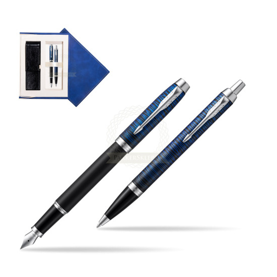 Zestaw prezentowy Parker pióro wieczne + długopis IM Blue Origin Edycja Specjalna w granatowym pudełku zamszowym