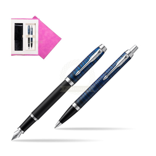 Zestaw prezentowy Parker pióro wieczne + długopis IM Blue Origin Edycja Specjalna w pudełku zamszowym fuksja