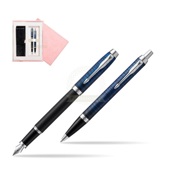Zestaw prezentowy Parker pióro wieczne + długopis IM Blue Origin Edycja Specjalna w różowym pudełku zamszowym