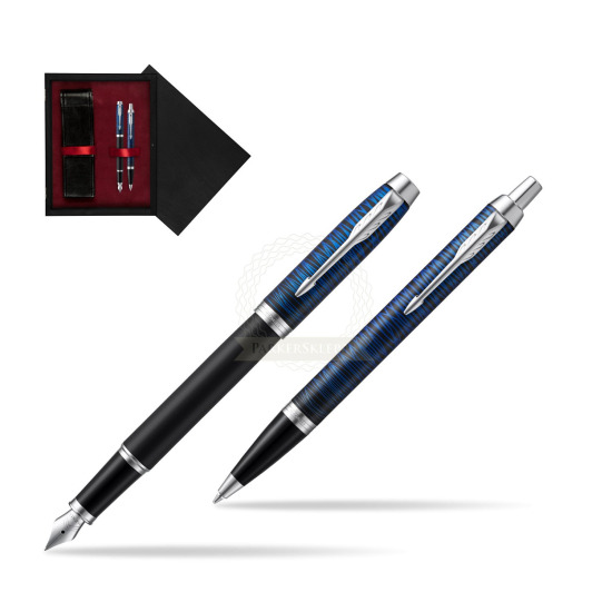 Zestaw prezentowy Parker pióro wieczne + długopis IM Blue Origin Edycja Specjalna w pudełku drewnianym Czerń Double Bordo
