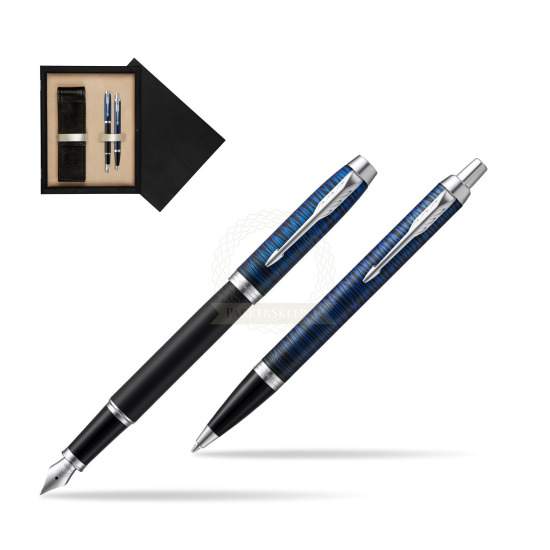 Zestaw prezentowy Parker pióro wieczne + długopis IM Blue Origin Edycja Specjalna w pudełku drewnianym Czerń Double Ecru