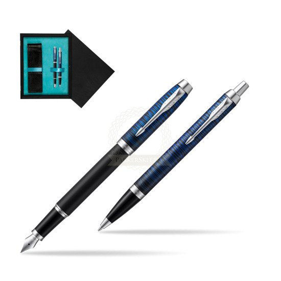 Zestaw prezentowy Parker pióro wieczne + długopis IM Blue Origin Edycja Specjalna w pudełku drewnianym Czerń Double Turkus