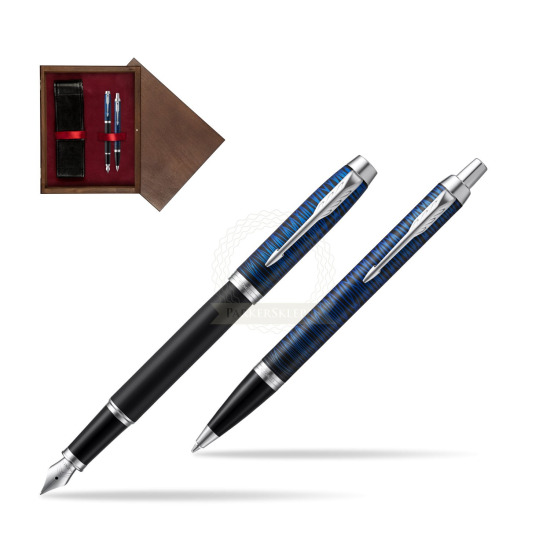 Zestaw prezentowy Parker pióro wieczne + długopis IM Blue Origin Edycja Specjalna w pudełku drewnianym Wenge Double Bordo