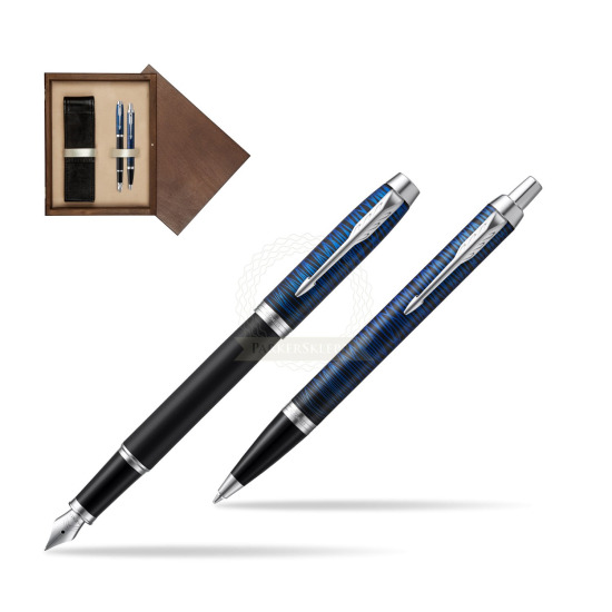 Zestaw prezentowy Parker pióro wieczne + długopis IM Blue Origin Edycja Specjalna w pudełku drewnianym Wenge Double Ecru