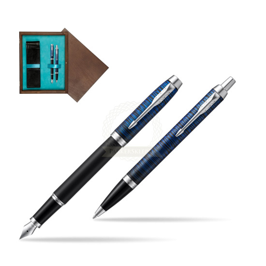 Zestaw prezentowy Parker pióro wieczne + długopis IM Blue Origin Edycja Specjalna w pudełku drewnianym Wenge Double Turkus