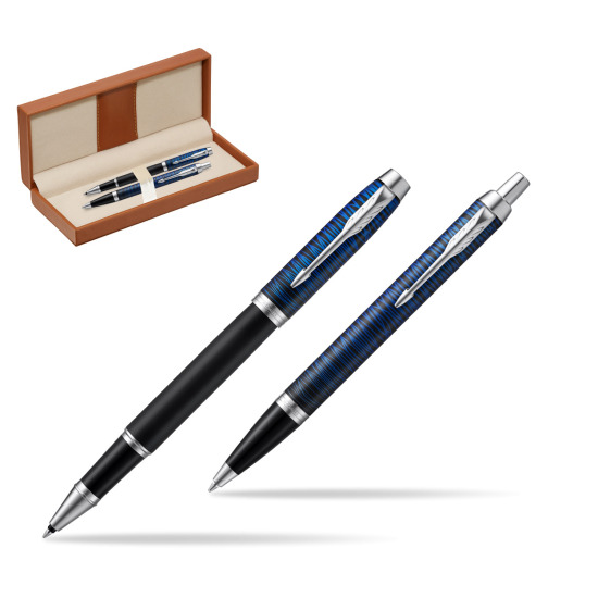 Zestaw prezentowy Parker pióro kulkowe + długopis IM Blue Origin Edycja Specjalna w pudełku classic brown