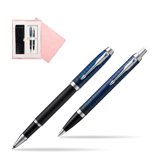 Zestaw prezentowy Parker pióro kulkowe + długopis IM Blue Origin Edycja Specjalna w różowym pudełku zamszowym