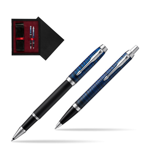 Zestaw prezentowy Parker pióro kulkowe + długopis IM Blue Origin Edycja Specjalna w pudełku drewnianym Czerń Double Bordo