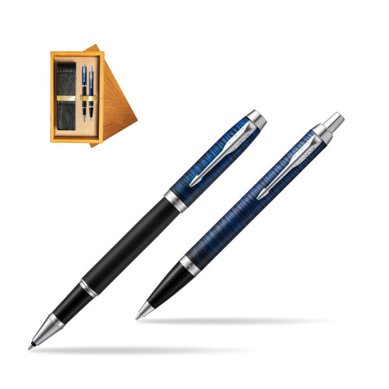 Zestaw prezentowy Parker pióro kulkowe + długopis IM Blue Origin Edycja Specjalna w pudełku drewnianym Honey Double Ecru