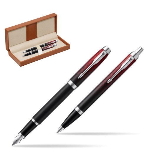 Zestaw prezentowy Parker pióro wieczne + długopis IM Red Ignite Edycja Specjalna w pudełku classic brown