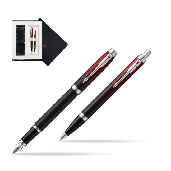 Zestaw prezentowy Parker pióro wieczne + długopis IM Red Ignite Edycja Specjalna w czarnym pudełku zamszowym