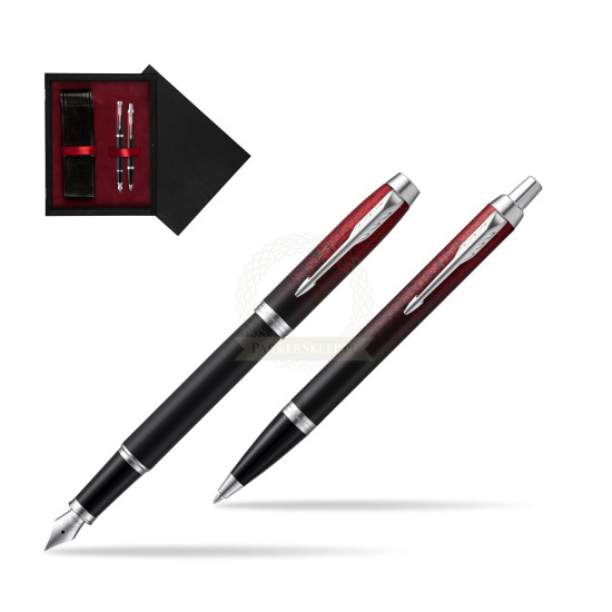Zestaw prezentowy Parker pióro wieczne + długopis IM Red Ignite Edycja Specjalna w pudełku drewnianym Czerń Double Bordo