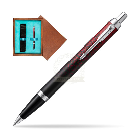 Długopis Parker IM Red Ignite Edycja Specjalna w pudełku drewnianym Mahoń Single Turkus