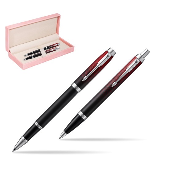 Zestaw prezentowy Parker pióro kulkowe + długopis IM Red Ignite Edycja Specjalna w różowym pudełku zamszowym