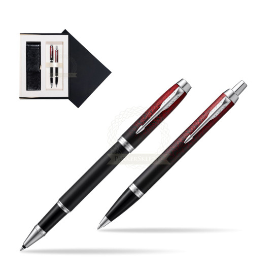 Zestaw prezentowy Parker pióro kulkowe + długopis IM Red Ignite Edycja Specjalna w czarnym pudełku zamszowym