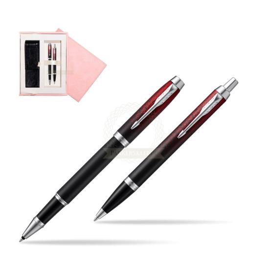 Zestaw prezentowy Parker pióro kulkowe + długopis IM Red Ignite Edycja Specjalna w różowym pudełku zamszowym